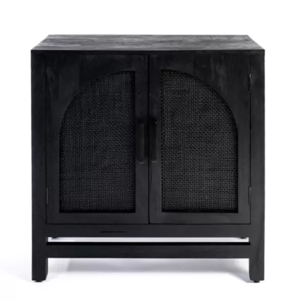 Cabinets & Sideboards-Kirkland's Home Arch Cane And Wood Cabinet Black