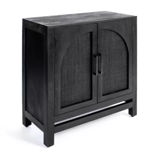 Cabinets & Sideboards-Kirkland's Home Arch Cane And Wood Cabinet Black