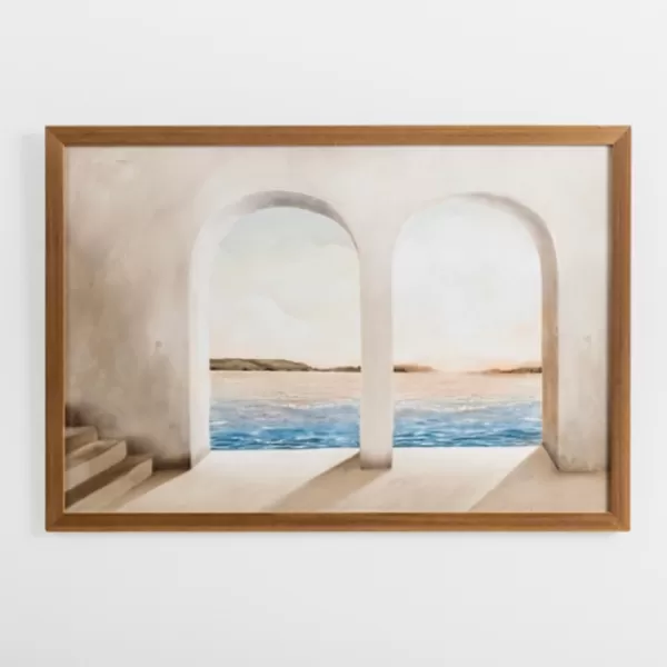 Framed Art-Kirkland's Home Arched Coastal Viewpoint Framed Art Print Tan/Blue