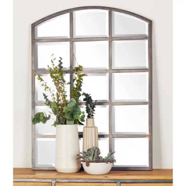 Decorative Mirrors-Kirkland's Home Arched Windowpane Wall Mirror Gray