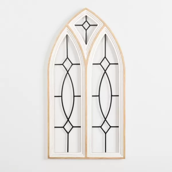 Wall Plaques-Kirkland's Home Arched Wood And Metal Geometric Wall Plaque White/Tan/Black