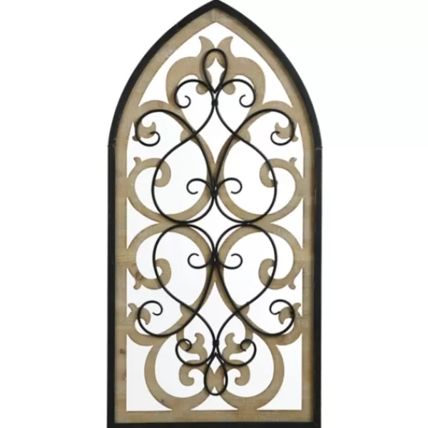 Wall Plaques-Kirkland's Home Arched Wood And Metal Layered Scroll Wall Plaque White/Tan/Black