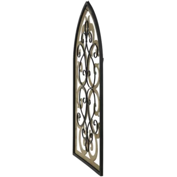 Wall Plaques-Kirkland's Home Arched Wood And Metal Layered Scroll Wall Plaque White/Tan/Black