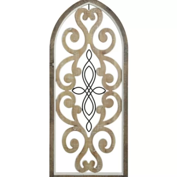 Wall Plaques-Kirkland's Home Arched Wood And Metal Scroll Wall Plaque White/Tan/Black