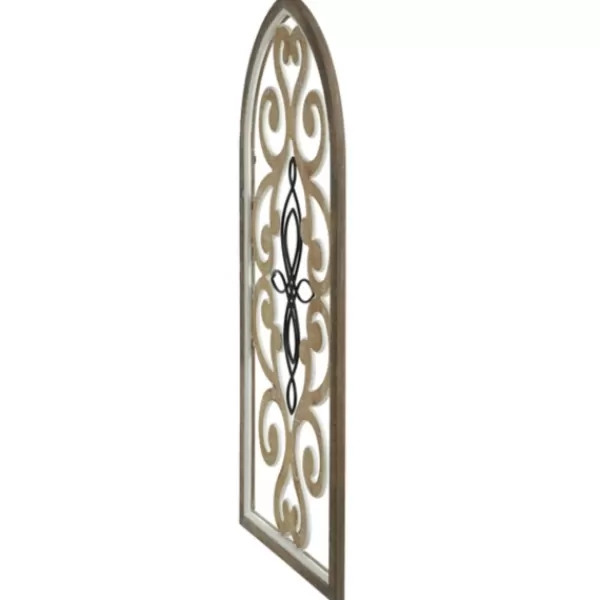 Wall Plaques-Kirkland's Home Arched Wood And Metal Scroll Wall Plaque White/Tan/Black