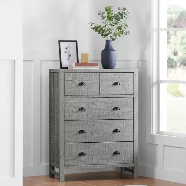 Dressers & Chests-Kirkland's Home Arden Wood 5-Drawer Chest Gray