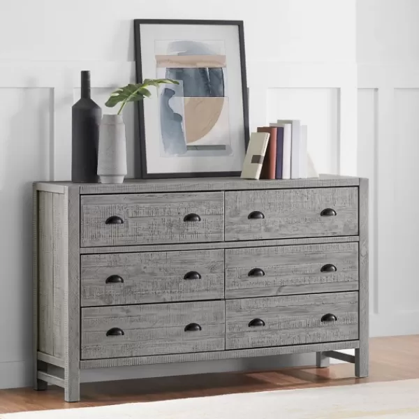 Dressers & Chests-Kirkland's Home Arden Wood 6-Drawer Dresser Gray