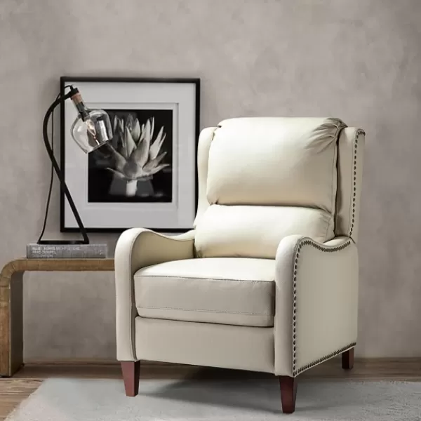 Accent Chairs-Kirkland's Home Arturo Leather Wingback Recliner Ivory