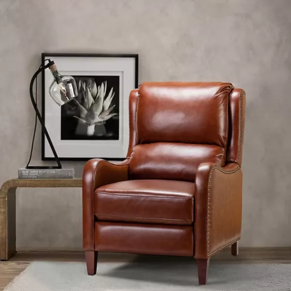 Accent Chairs-Kirkland's Home Arturo Leather Wingback Recliner Brown