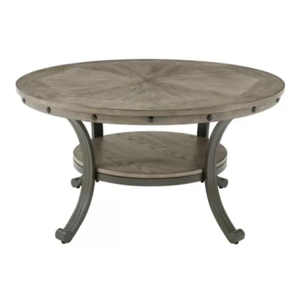 Coffee Tables-Kirkland's Home Ash Round Nailhead Coffee Table Gray