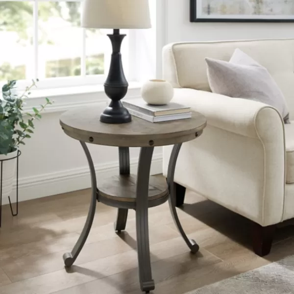 Accent & End Tables-Kirkland's Home Ash Round Nailhead Side Table Gray