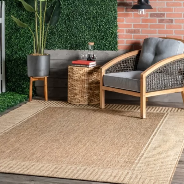 Outdoor Rugs-Kirkland's Home Asia Stripe Border Outdoor Rug, 8X10 Brown