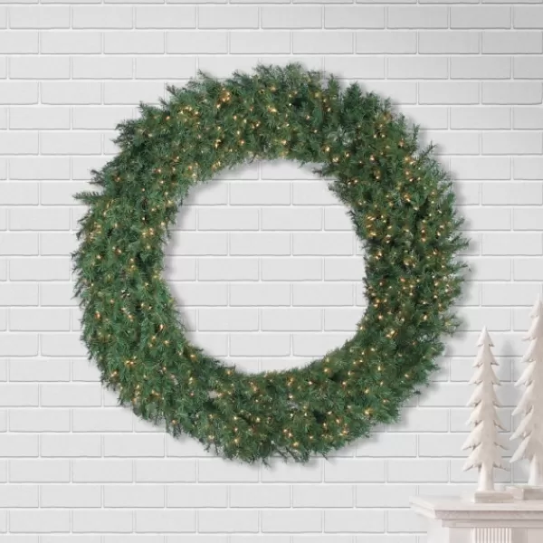 Wreaths-Kirkland's Home Aspen Spruce Warm White Pre-Lit Wreath, 60 In. Green