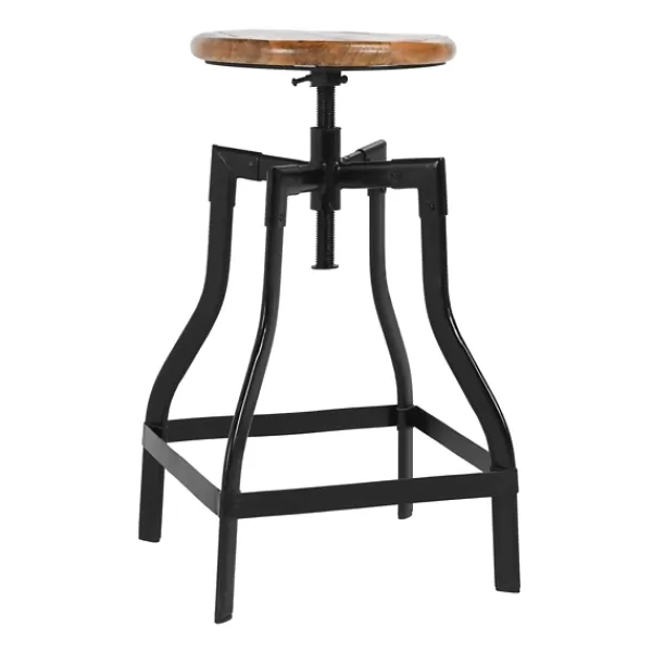 Bar Stools & Counter Height Stools-Kirkland's Home Backless Mango Wood Adjustable Bar Stool Black/Brown