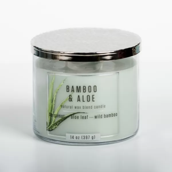 Candles-Kirkland's Home Bamboo Aloe 14 Oz. Triple Wick Jar Candle Green/Silver