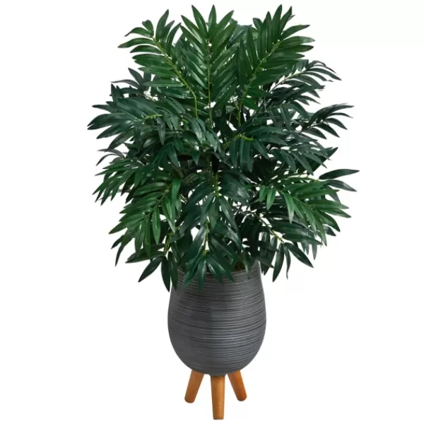 Trees & Topiaries-Kirkland's Home Bamboo Palm With Gray Planter Stand, 3 Ft.