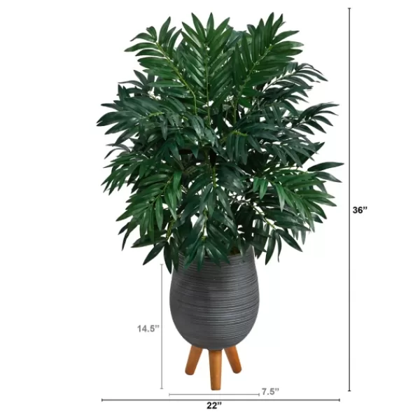 Trees & Topiaries-Kirkland's Home Bamboo Palm With Gray Planter Stand, 3 Ft.