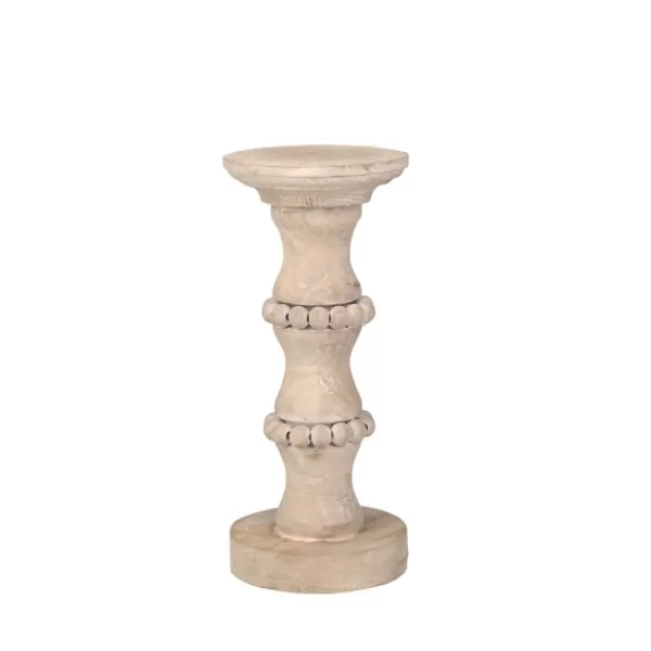 Candle Holders-Kirkland's Home Banded Bead Wood Candle Holder, 11 In. Ivory