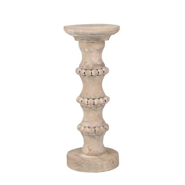 Candle Holders-Kirkland's Home Banded Bead Wood Candle Holder, 13 In. Ivory