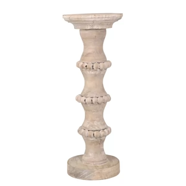 Candle Holders-Kirkland's Home Banded Bead Wood Candle Holder, 15 In. Ivory