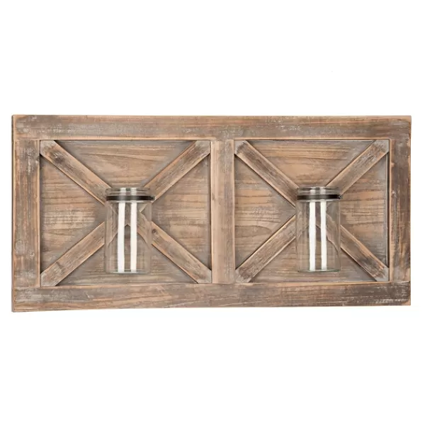 Wall Plaques-Kirkland's Home Barn Door Wall Plaque With Glass Vases Brown