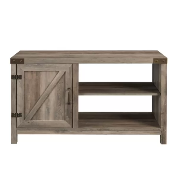 Tv Stands & Media Consoles-Kirkland's Home Barn Door Wash Tv Stand With Open Shelves Gray