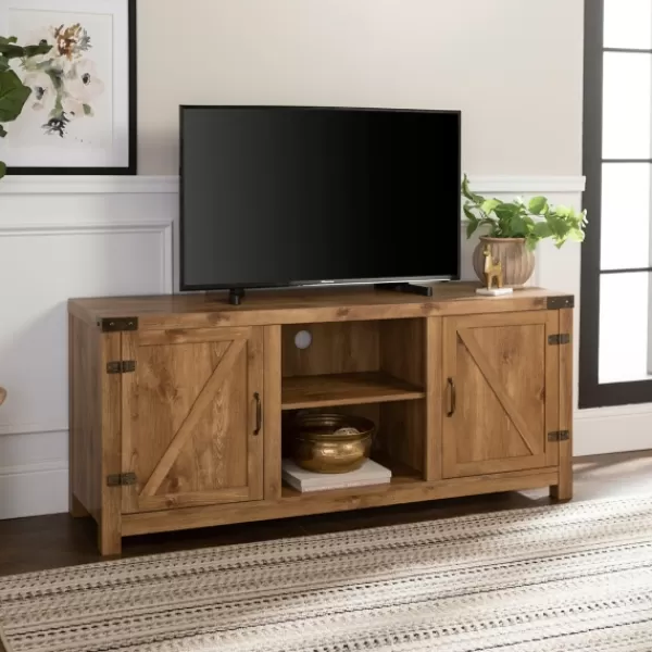 Tv Stands & Media Consoles-Kirkland's Home Barnwood Barn Doors Tv Stand Brown