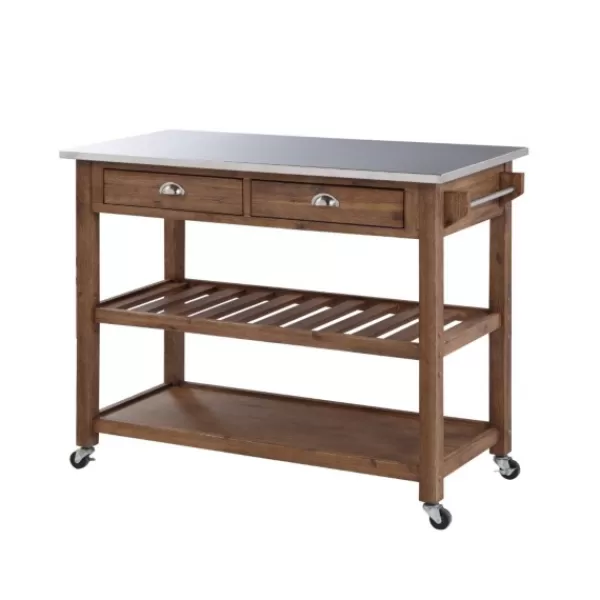 Kitchen Islands & Bar Carts-Kirkland's Home Barnwood Sonoma Stainless Steel Top Kitchen Cart Brown