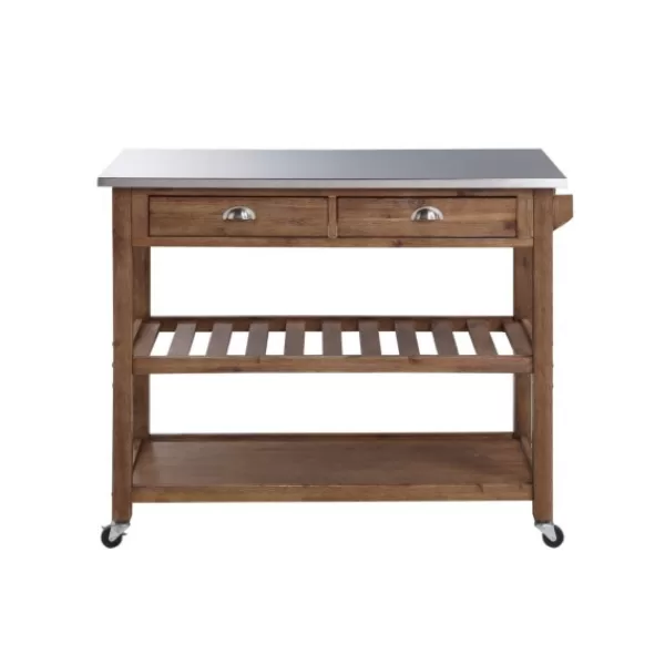 Kitchen Islands & Bar Carts-Kirkland's Home Barnwood Sonoma Stainless Steel Top Kitchen Cart Brown