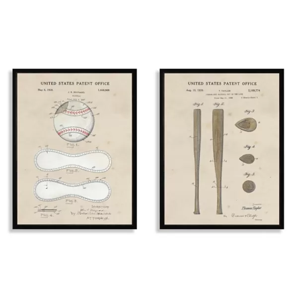 Framed Art-Kirkland's Home Baseball Patents Framed Art Prints, Set Of 2 Tan