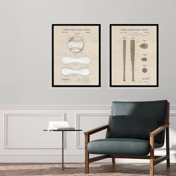 Framed Art-Kirkland's Home Baseball Patents Framed Art Prints, Set Of 2 Tan