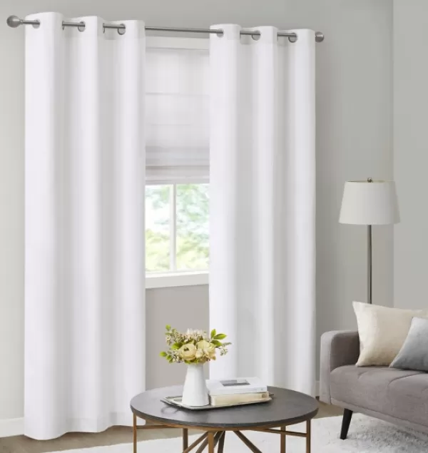 Curtains & Drapes-Kirkland's Home Basketweave Curtain Panel Set, 84 In White