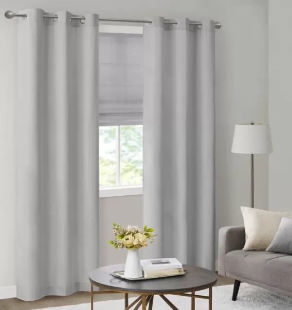 Curtains & Drapes-Kirkland's Home Basketweave Curtain Panel Set, 84 In Gray