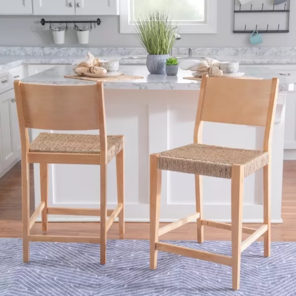 Bar Stools & Counter Height Stools-Kirkland's Home Basketweave Seat Counter Stools, Set Of 2 Tan