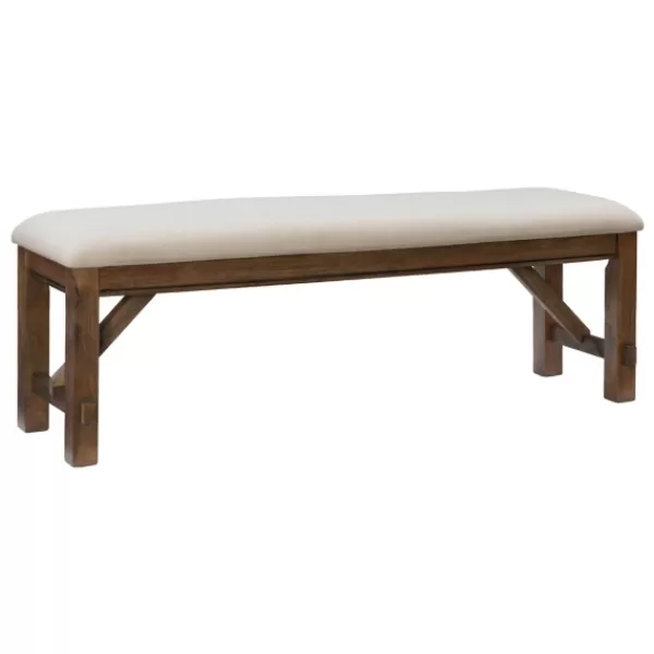 Benches & Ottomans-Kirkland's Home Basketweave Upholstered Wood Bench Tan