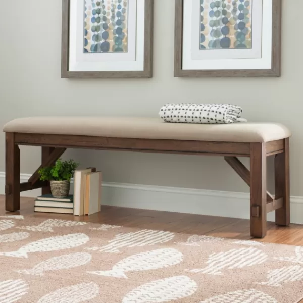 Benches & Ottomans-Kirkland's Home Basketweave Upholstered Wood Bench Tan