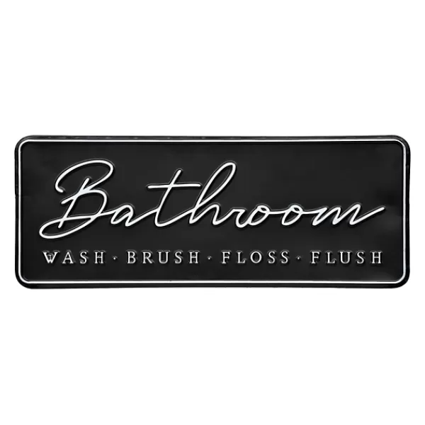 Wall Quotes & Signs-Kirkland's Home Bathroom Wash Brush Floss Flush Wall Plaque Black