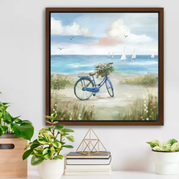 Framed Art-Kirkland's Home Beach Bike Bliss Framed Canvas Art Print Blue/White/Tan