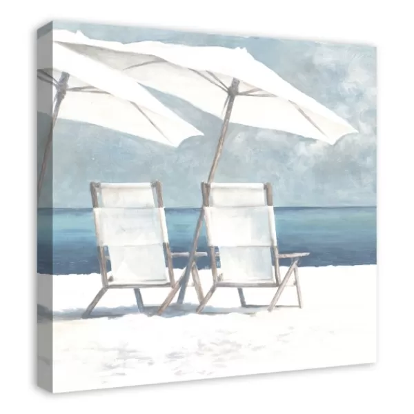 Canvas Art-Kirkland's Home Beach Chairs And Umbrella Coastal Canvas Art Print Blue