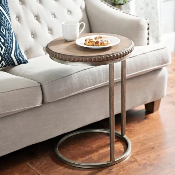 Accent & End Tables-Kirkland's Home Beaded Round Wood C-Table Brown