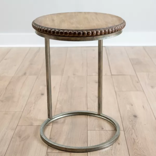 Accent & End Tables-Kirkland's Home Beaded Round Wood C-Table Brown