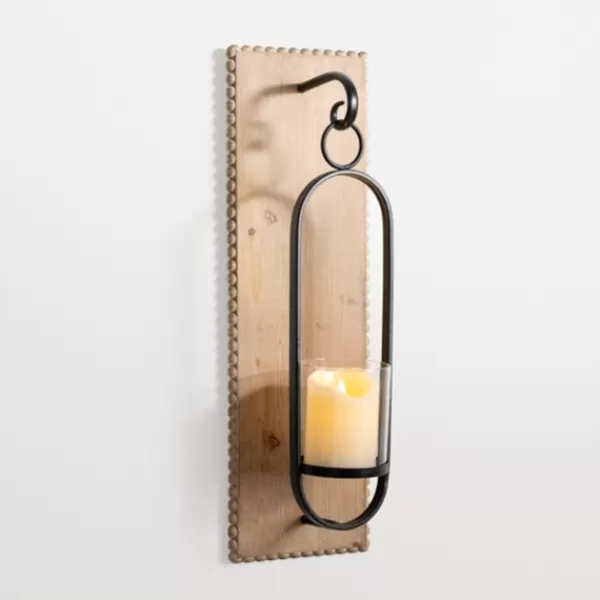 Sconces-Kirkland's Home Beaded Trim Wood And Metal Sconce