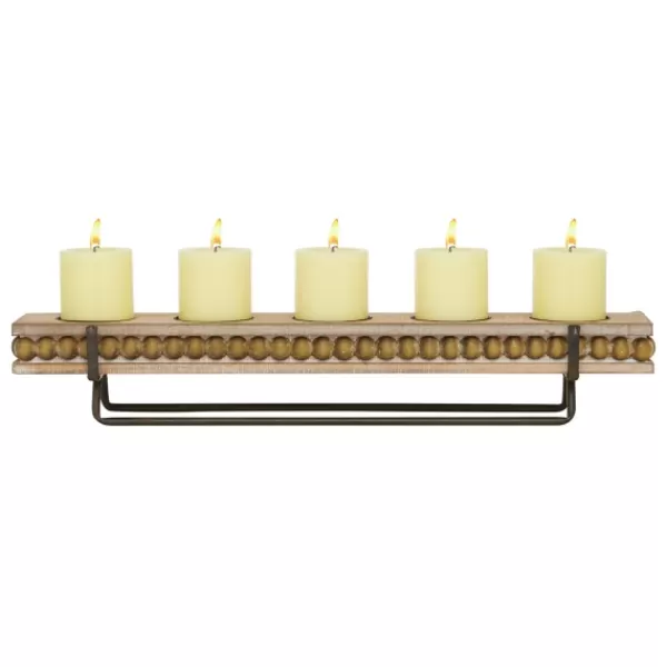 Candle Holders-Kirkland's Home Beaded Wood And Metal Base Candle Holder Brown