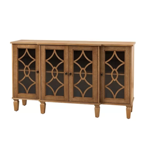 Cabinets & Sideboards-Kirkland's Home Becky Acorn Wood 4-Door Sideboard Brown