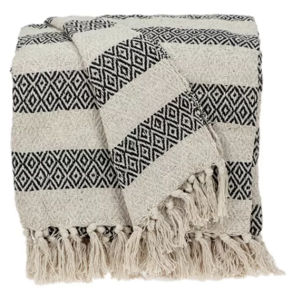 Blankets & Throws-Kirkland's Home Beige And Black Diamond Stripe Throw Black/Tan