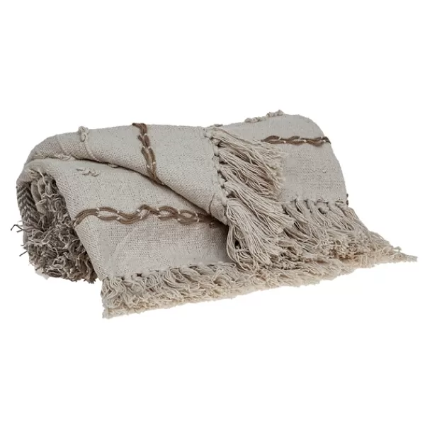 Blankets & Throws-Kirkland's Home Beige And Cream Eclectic Woven Throw With Tassels Ivory/Tan