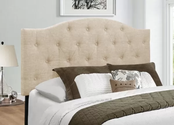 Beds & Headboards-Kirkland's Home Beige Bryne Button Tufted Full/Queen Headboard Tan