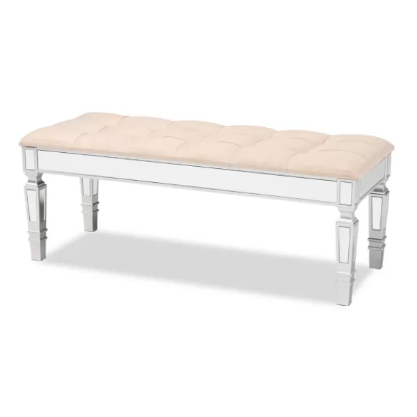 Benches & Ottomans-Kirkland's Home Beige Button Tufted Bench With Mirrored Base Tan