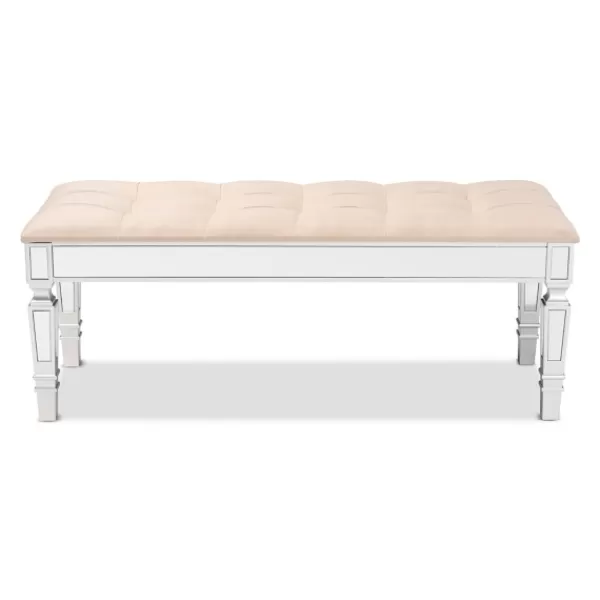 Benches & Ottomans-Kirkland's Home Beige Button Tufted Bench With Mirrored Base Tan