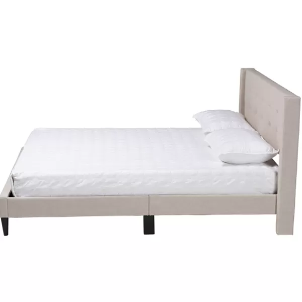 Beds & Headboards-Kirkland's Home Beige Button Tufted Headboard Full Platform Bed Tan